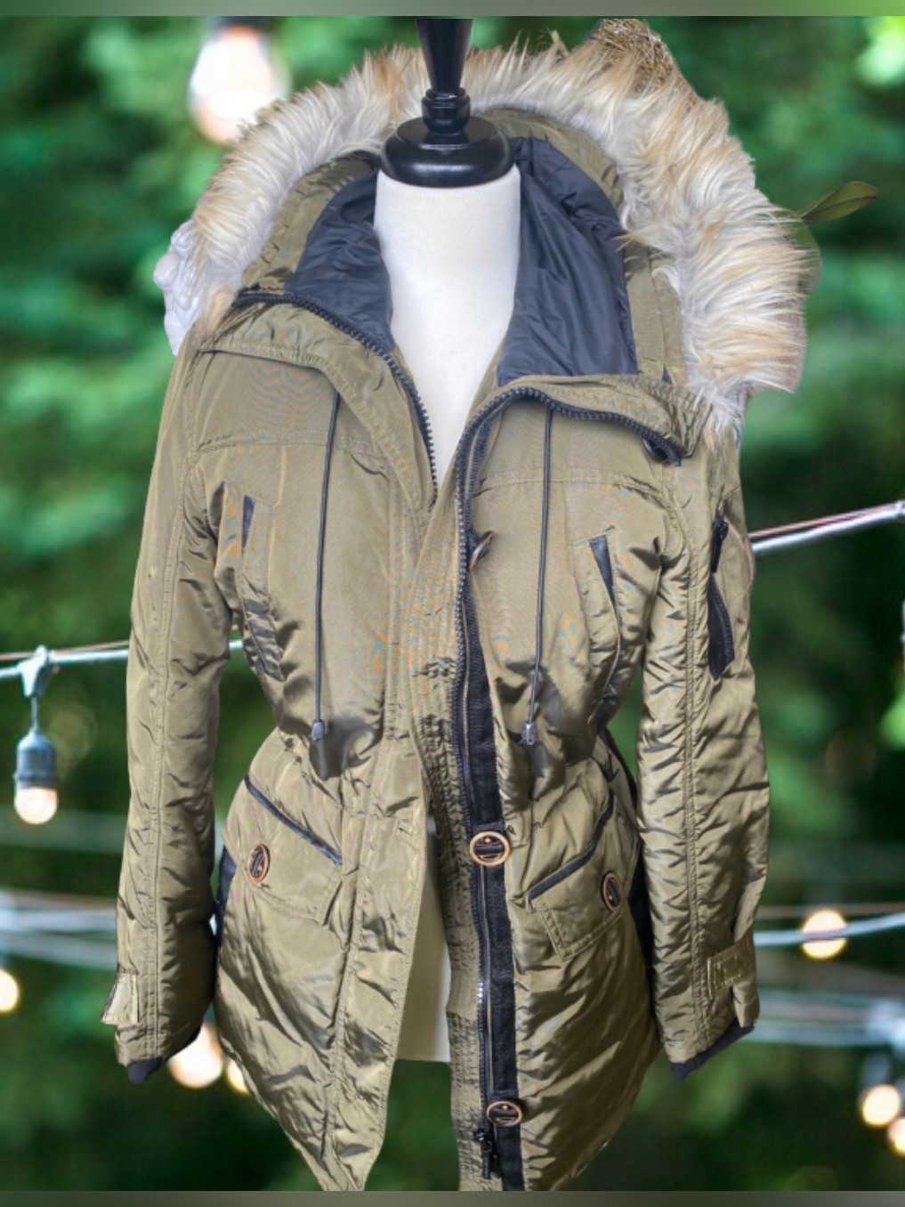 Rainforest Olive Green Winter Jacket Snow Parka Faux Fur Trim Hood Womens Med